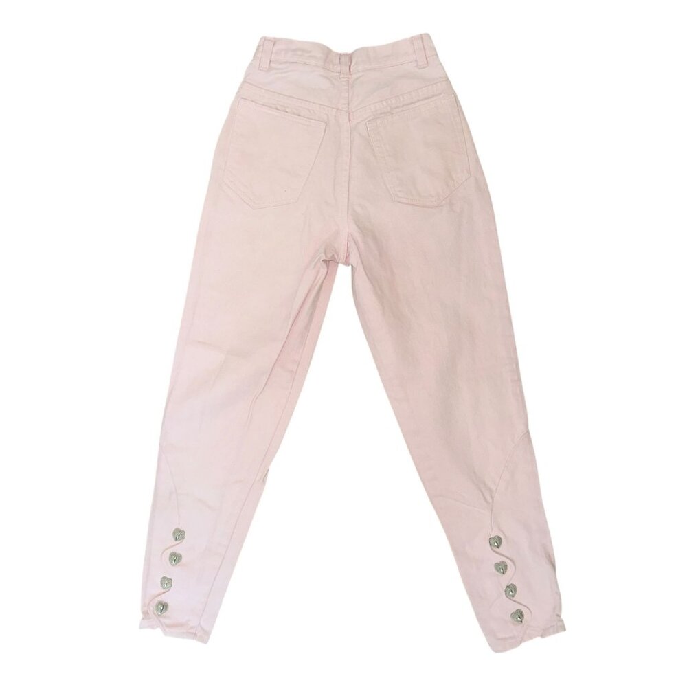 Vintage Jordache Skinny Tapered Leg Juniors Jeans 7 8 27 Pink Heart Buttons - Picture 6 of 9